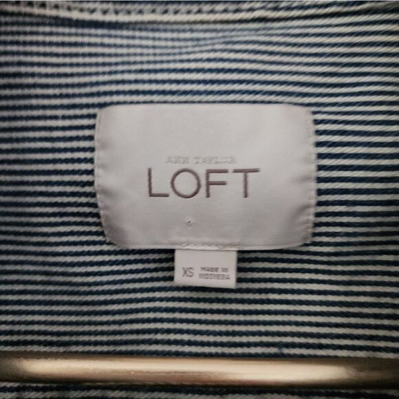Ann Taylor Loft Blue White Railroad Striped Cargo Utility Jacket XS - Picture 4 of 7